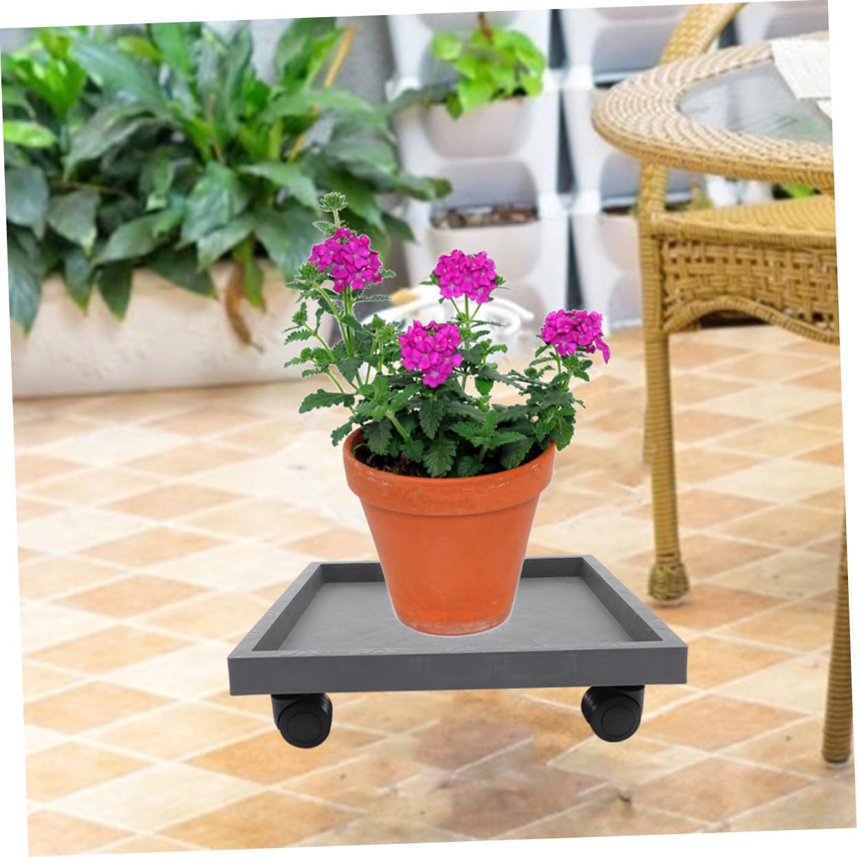 Hemoton Outdoor Plant Stands for Patio Plant Tray Wheels Rolling Flower Pot Base Movable Planter Stands for Heavy Items