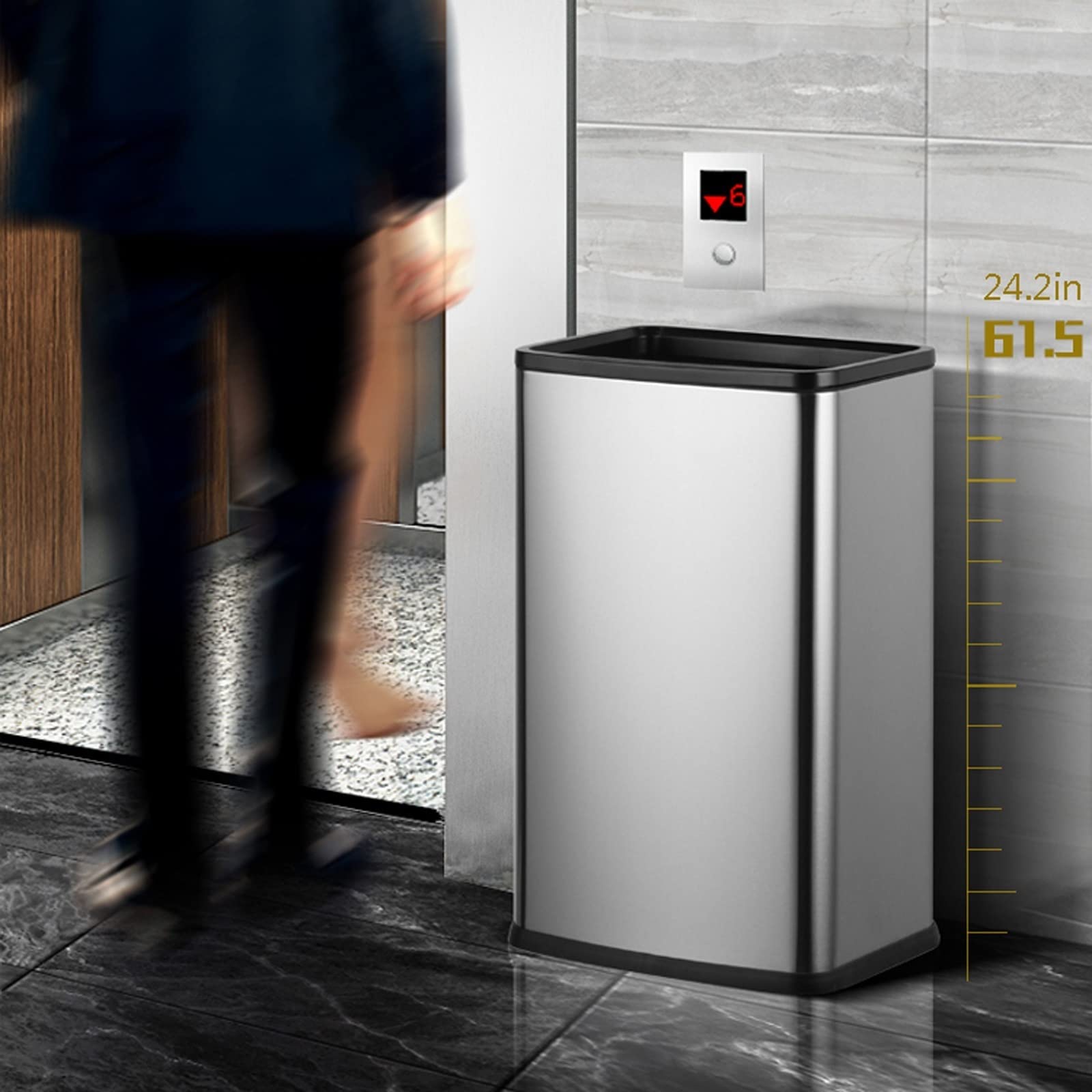 Mülleimer 12l/15l/18l/25 Küche Badezimmer Toilette Edelstahl Mülleimer Zuhause Unbedeckt Großes Wohnzimmer Einfache Mülleimer Büro Papierkorb,Eine Farbe-Schwarz-15L