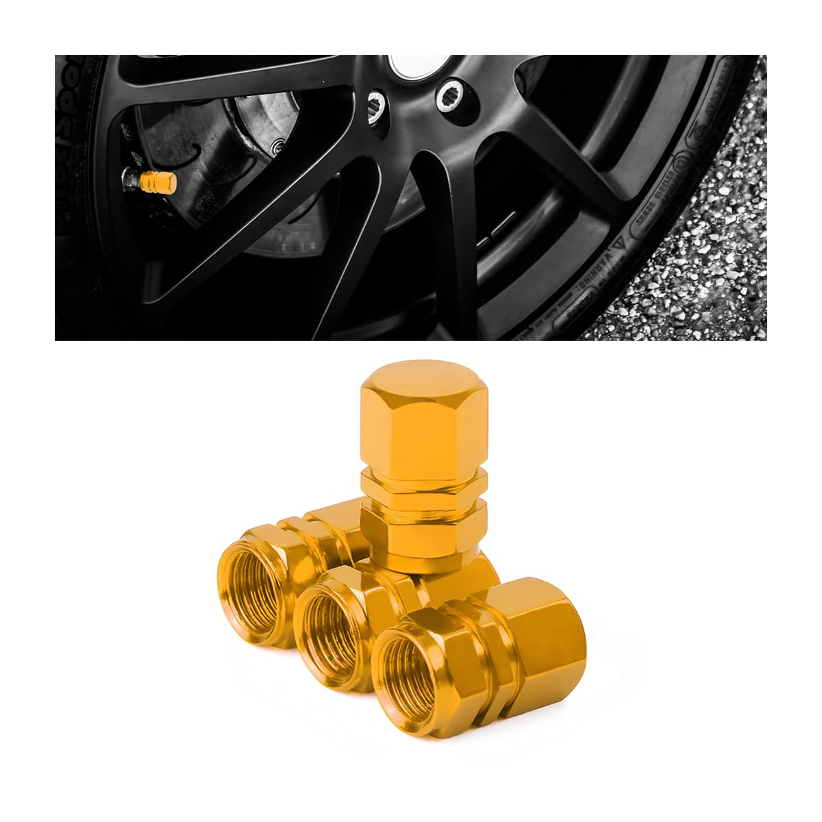 Osilly 4PCS Aluminum Tire Valve Stem Caps, Yellow