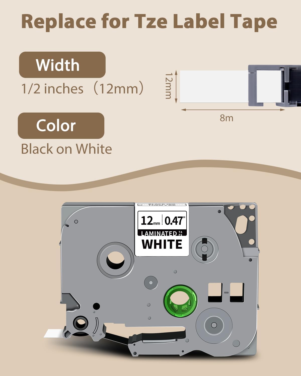 10-Pack TZ-231 Compatible for Brother Tze-231 Label Maker Tape TZe 12mm 0.47 Laminated White TZ Black on White Refills Work with Brother P-Touch PT-D210 D220 D200 H110 1000 1280 D400, 1/2" x 26.2'