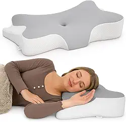 Almofada cervical borboleta para alívio da dor no pescoço, travesseiro ergonômico de espuma viscoelástica para dormir, travesseiro ortopédico de contorno para dormindo lateral, costas e