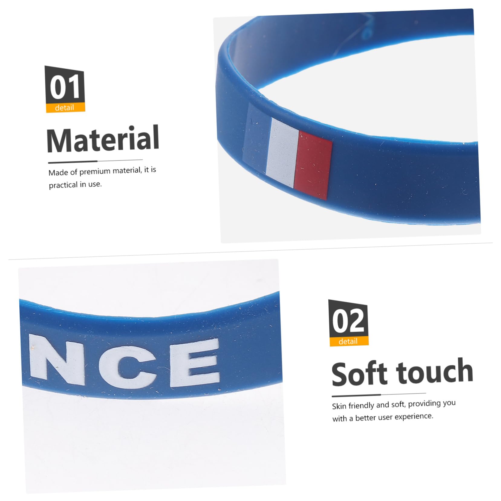 Lot de 5 bracelets en silicone avec drapeau national imprimé pour homme et femme - Drapeau de la France - Ajustement confortable
