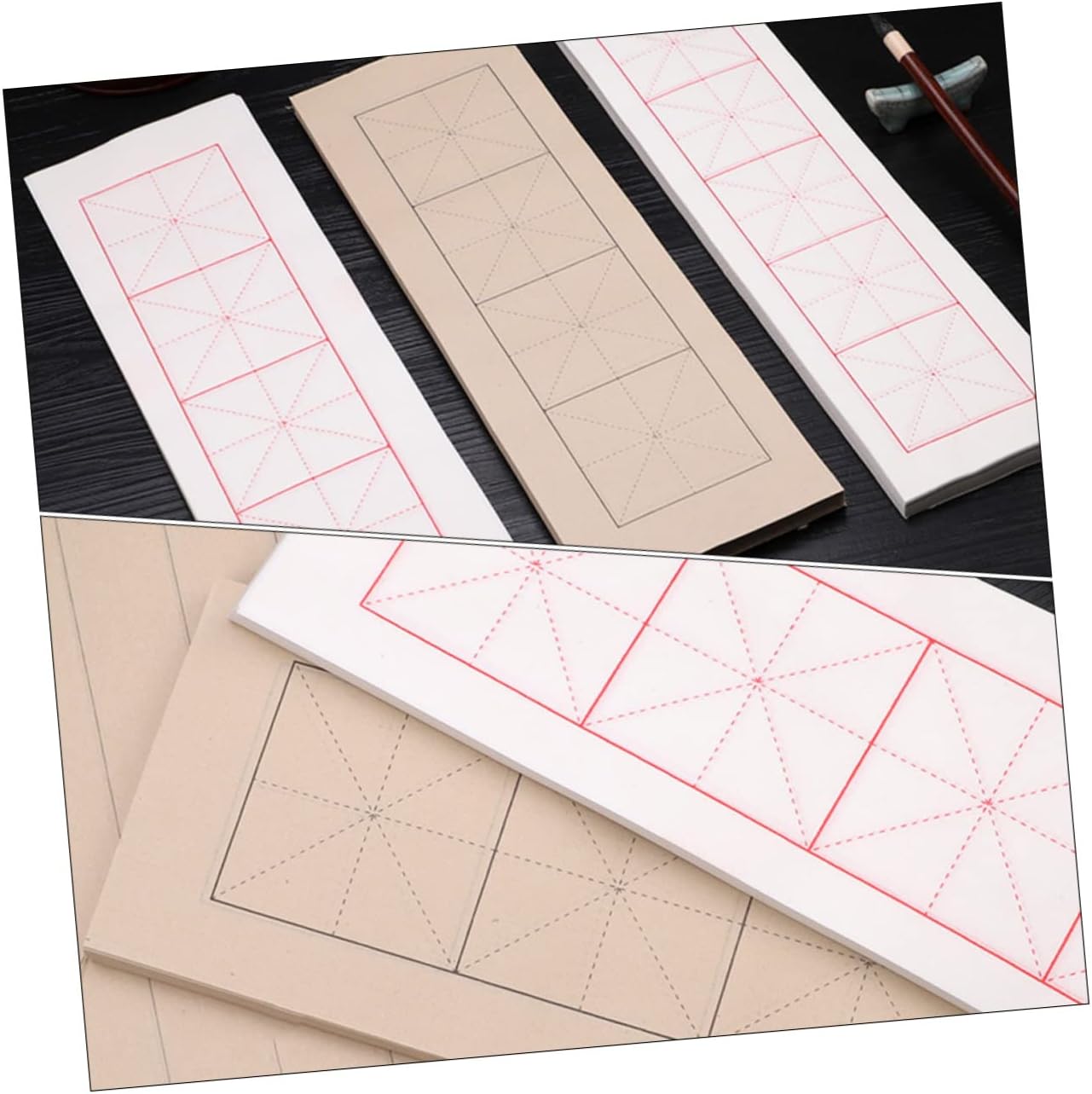 BEBEMOKO 100sheets Calligraphy Paper Rice Paper for Brush Writing High Ink Absorption for Beginners and Practice for Easy Alignment