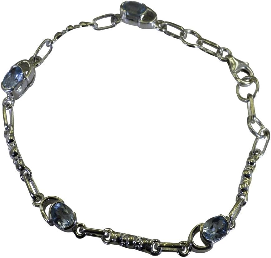 Genuine Blue Topaz Sterling Silver Bracelets for Girls Link Style Lobster Clasps L 6.5-8 Inch