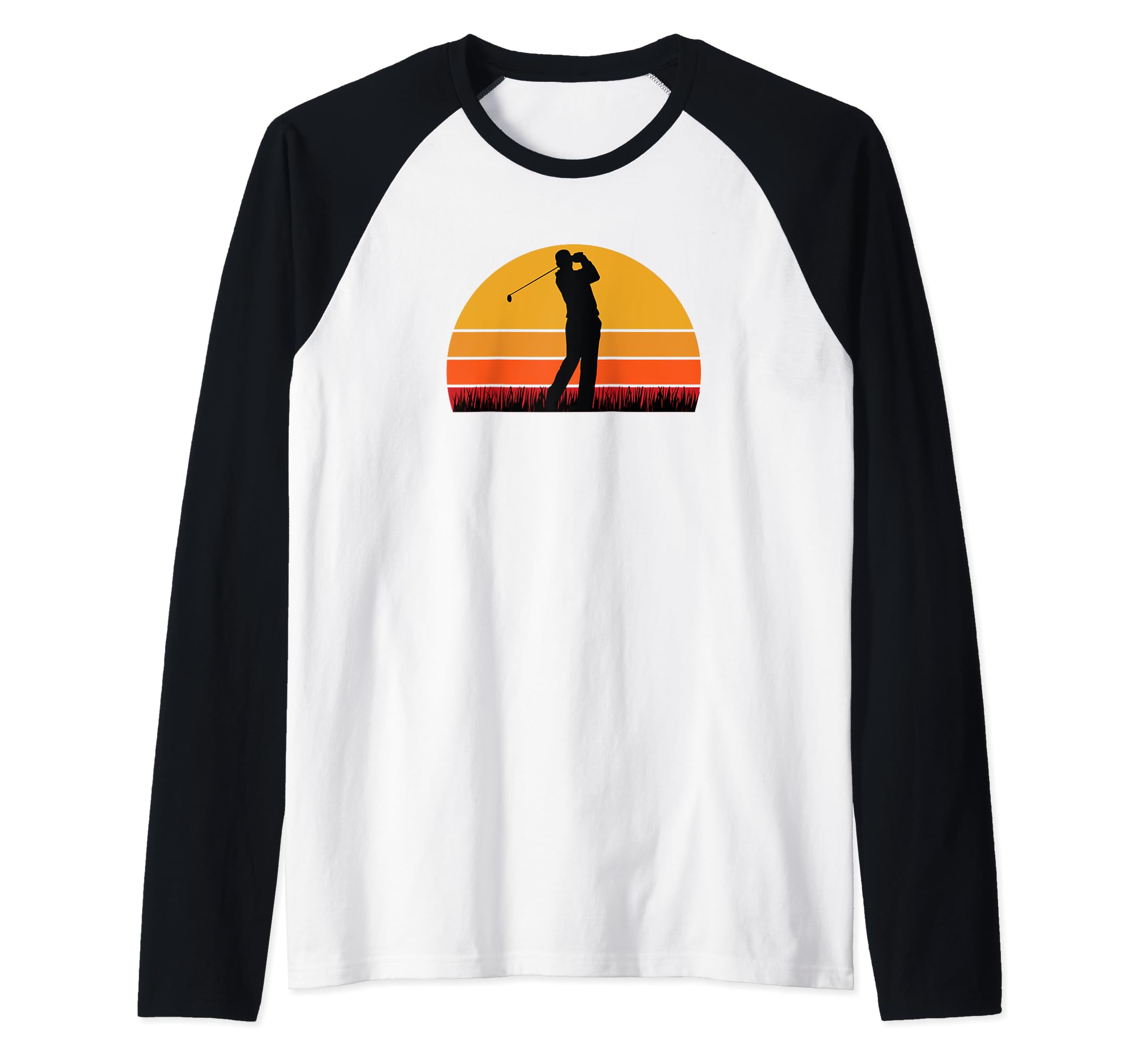 Golf Swing Man - Men Golfer Golfing Course Par Birdie Sunset Raglan Baseball Tee, Black
