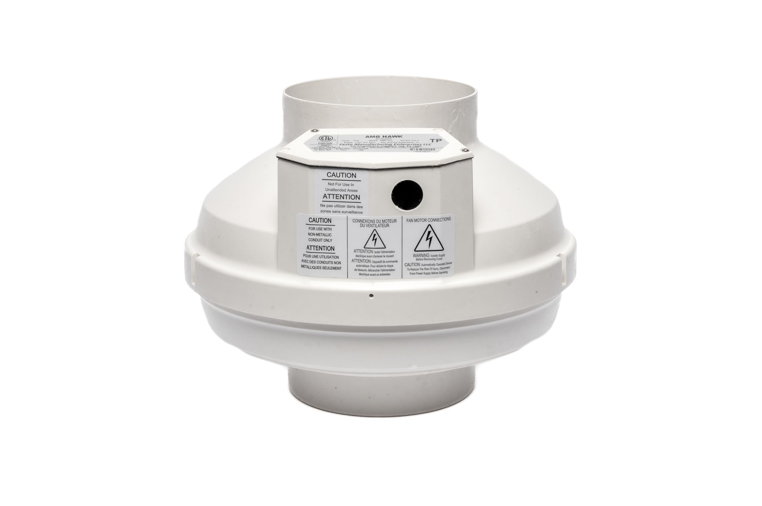 Festa AMG Hawk Radon Fan - Quiet and Energy Efficient 322 CFM Radon Mitigation System Inline Fan - 6" Electric Waterproof Inline Duct - Made with Sturdy Glass Reinforced Poly-Resin – White