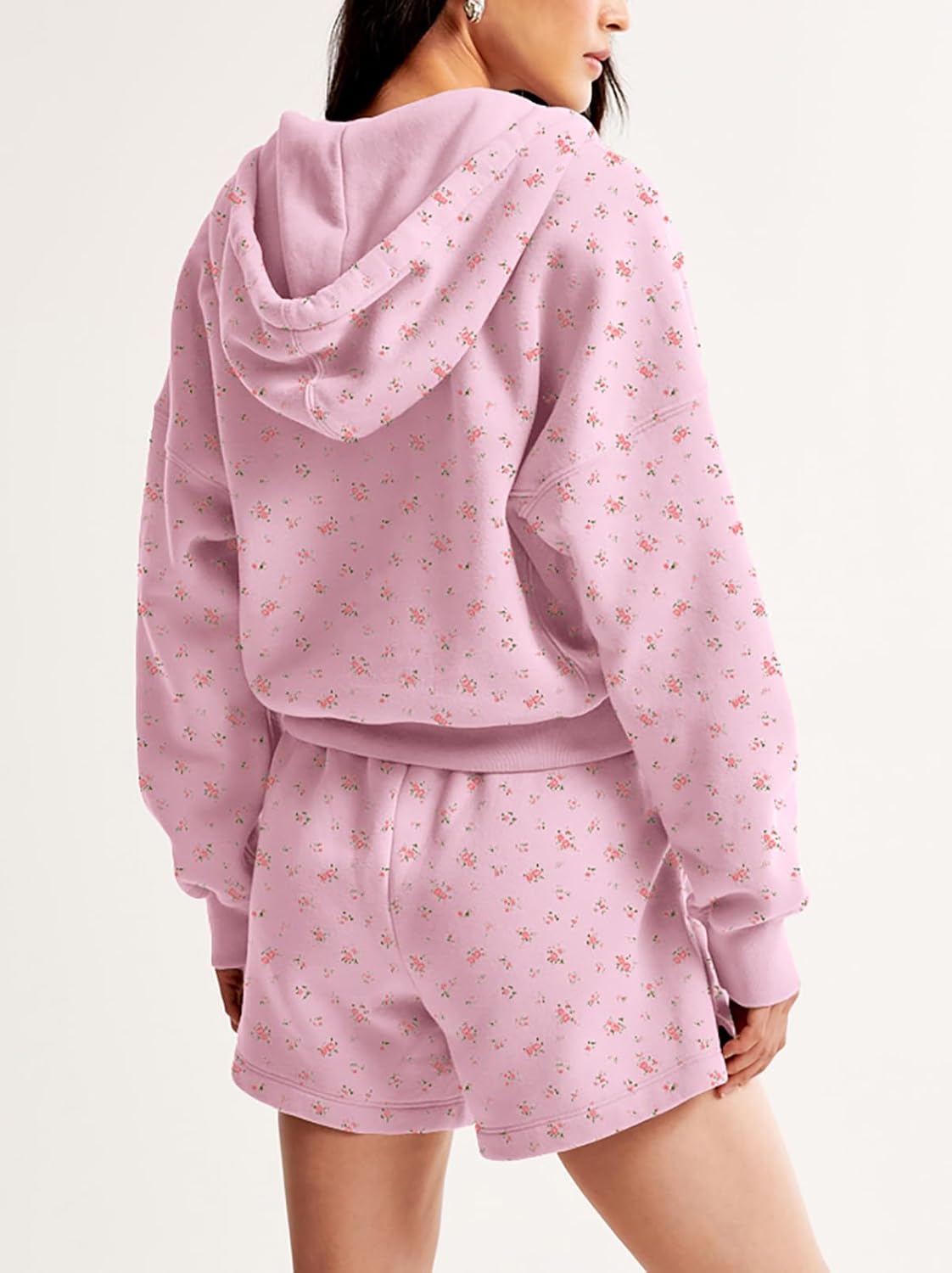 Women Cute Ditsy Floral Front Zip Up Cropped Jackets Hoodies Y2k Hooded Fleece Sweatshirts Trendy Fall Outfits - Image 4