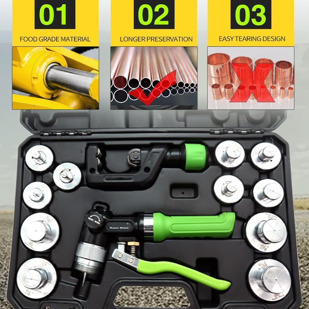 Zestaw narzędzi do wkręcania HVAC, hydrauliczny ekspander do rur miedzianych, narzędzie do cięcia i gratowania, pasuje do 3/8 do 1-5/8 cala, maksymalna grubość rury 2 mm, niezbędny do profesjonalnych