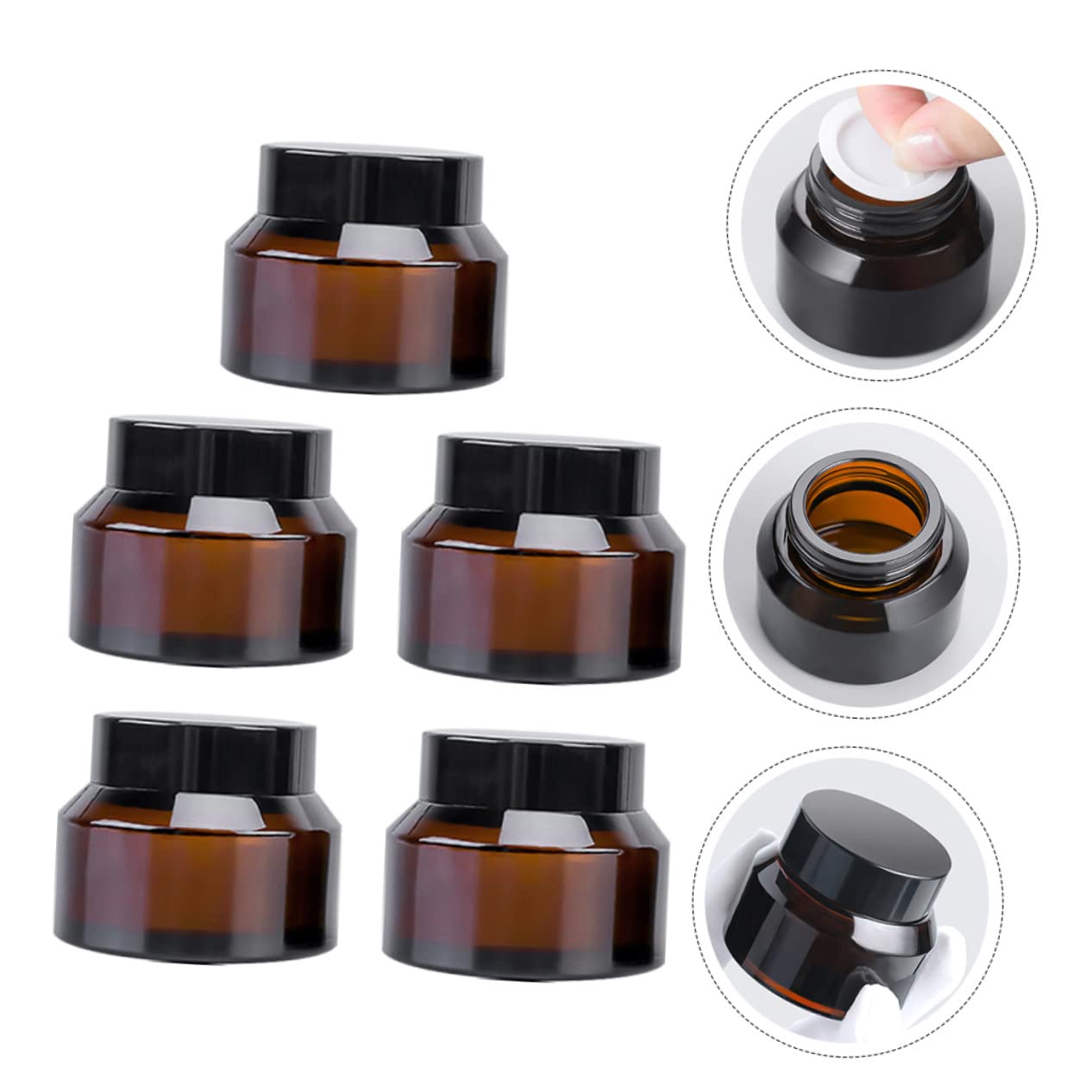 FOMIYES 5pezzi Bottiglie in Vetro Marrone Vuote da Viaggio Barattoli per Crema di Contenitori per Cosmetici Resistenti alla Luce Adatti per Viso Unguenti e Altri Prodotti per Cura