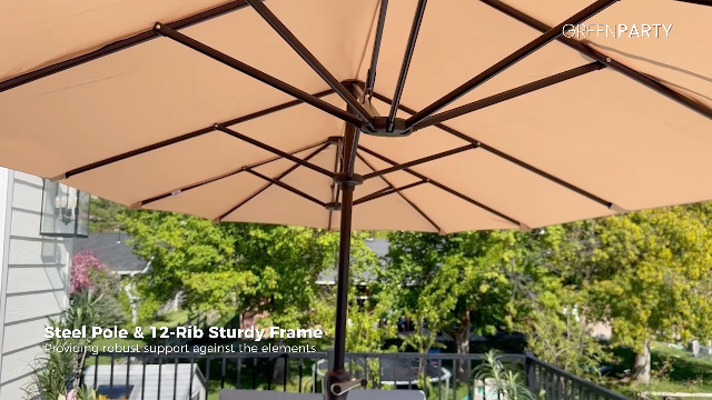 GREEN PARTY 13 ft Outdoor Patio Umbrella, Large Rectangular Table Umbrellas