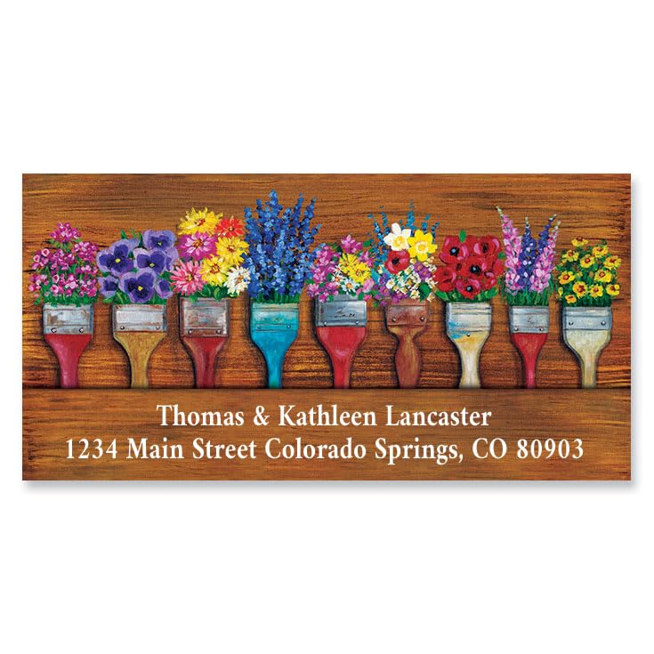 Paint with Flowers Personalized Deluxe Address Labels - Set of 144, Self-Adhesive, Large Flat-Sheet Deluxe Labels