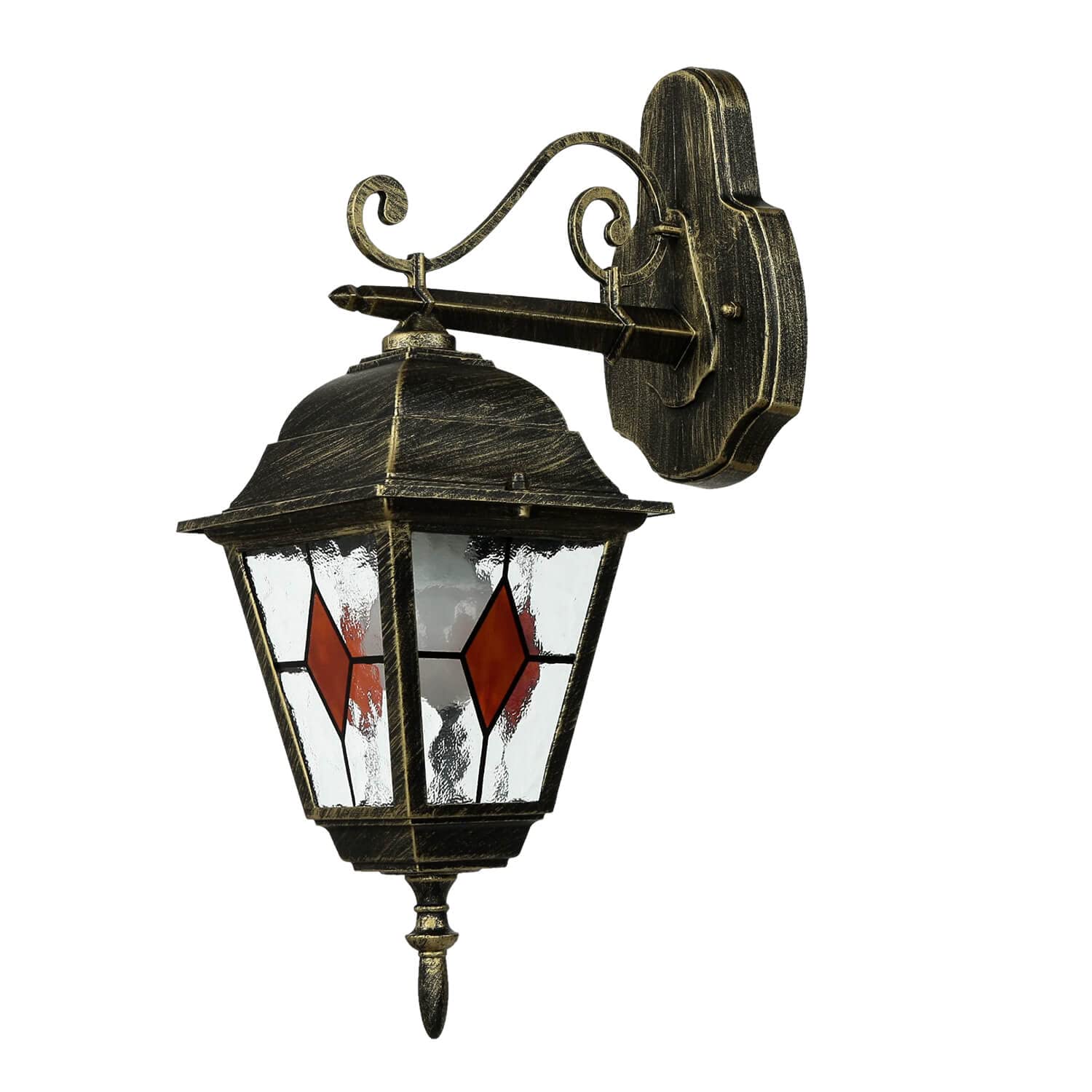 Licht-Erlebnisse Lámpara de pared exterior clásica de aluminio dorado Aplique Farol de cristal antiguo Estilo Tiffany E27 Iluminación exterior Jardín Balcón