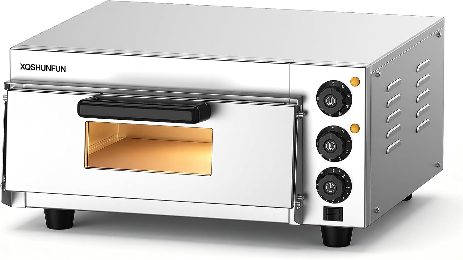 16-Inch Commercial Pizza Oven Countertop, Indoor Pizza Maker with Stone, Independent Dual Temp Control Up to 662°F, 1300W 110V, 120-Min Timer, Stainless Steel for Home & Restaurant