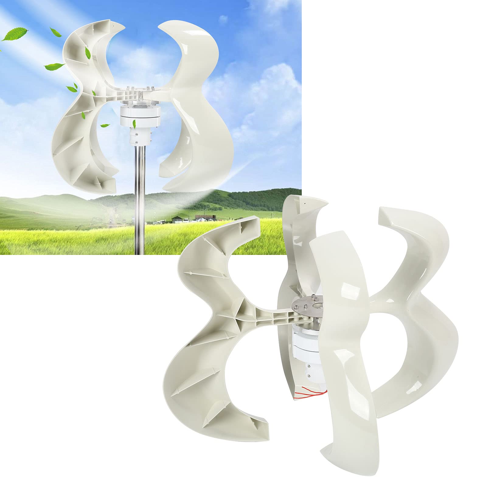 DT-HL Generador de Turbina Eólica con Forma de Calabaza Blanca de 600 W, 4 Palas, Generador de Energía Eólica de Alta Eficiencia para Uso Doméstico y Exterior (12V)
