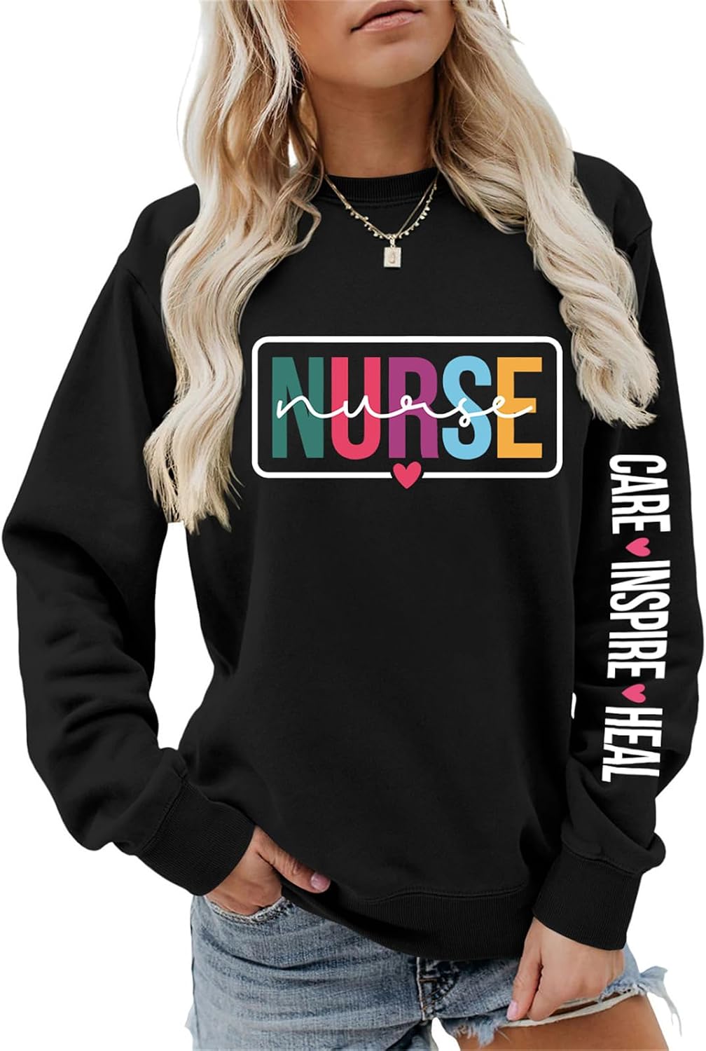 Registered Nurse Sweatshirt Women Nurse Inspire Love Heal Crewneck Top