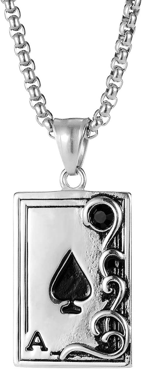 Poker Ace Pendant Necklace Stainless Steel, Poker Game Ace Design Pendant Chain Necklace Jewelry Ideal Gift for Men and Women