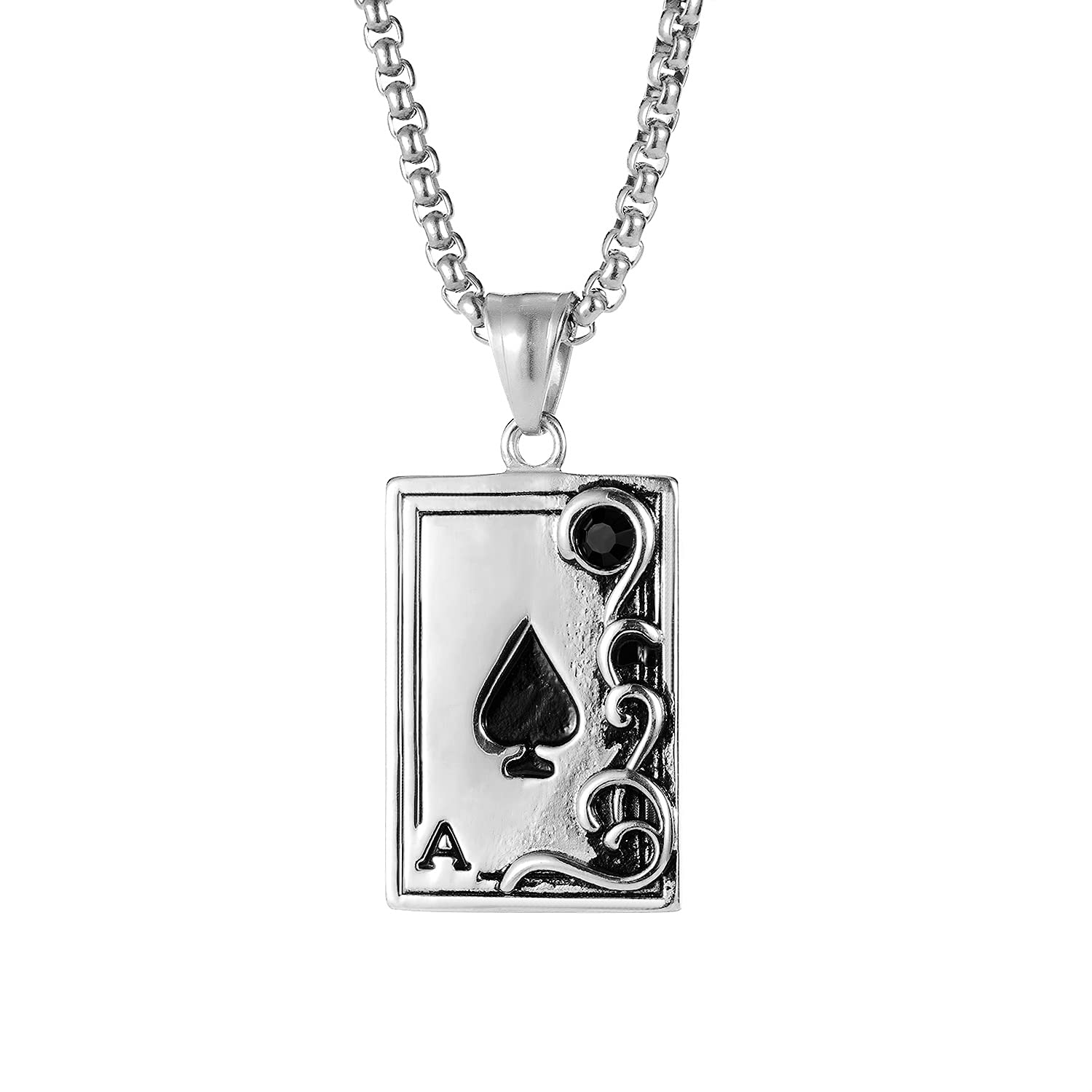 Poker Ace Pendant Necklace Stainless Steel, Poker Game Ace Design Pendant Chain Necklace Jewelry Ideal Gift for Men and Women