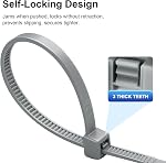 Baomain 100-Pack Plastic Cable Ties, 4.5 mm x 8 inch Self-Locking Nylon Ties for Cable Management, Grey 5x200