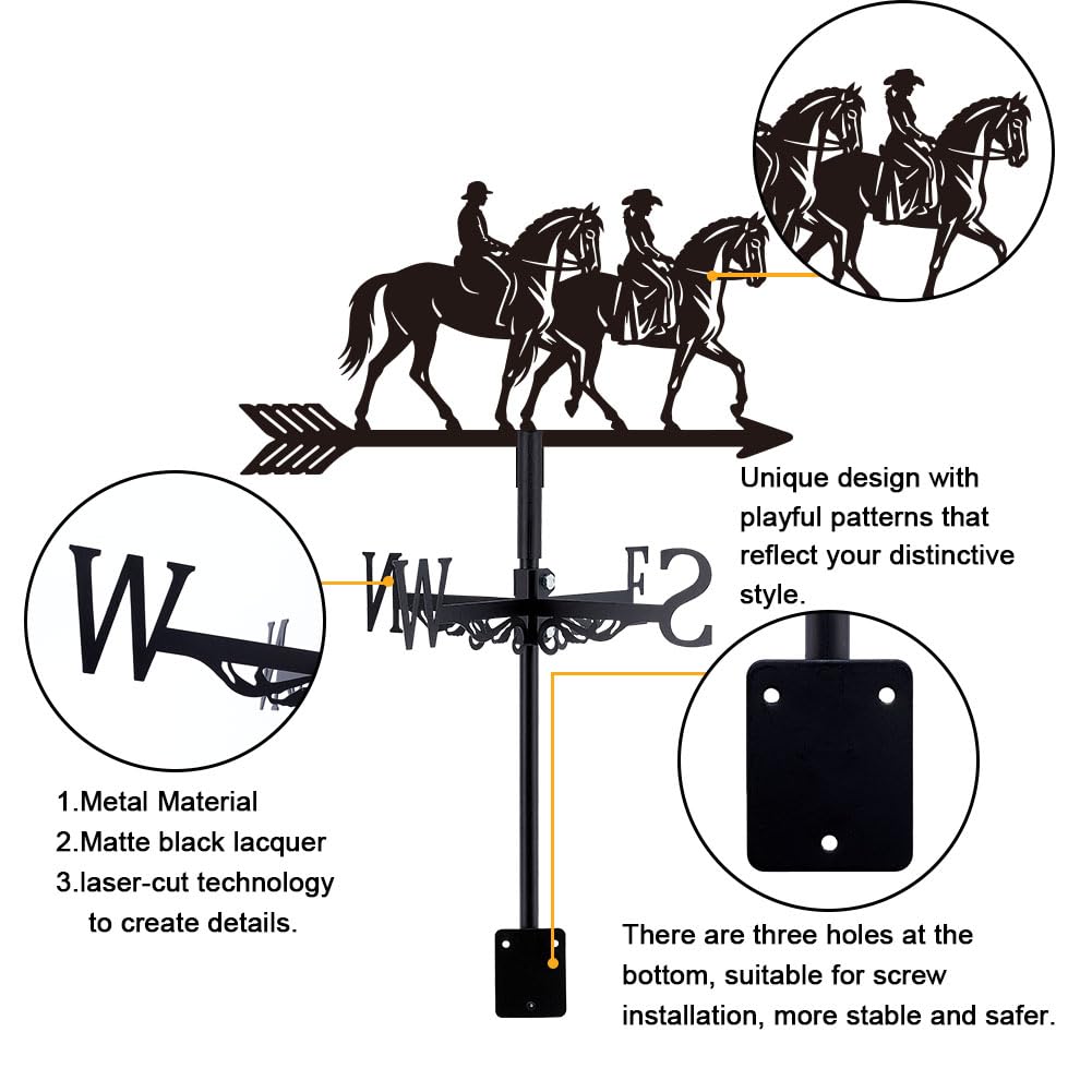 SUPERDANT 1 juego de veletas de hierro negro para jinetes de caballos de hierro, veleta de viento, indicador de viento, fácil de instalar, listo para regalo, adecuado para patio, casas y cobertizos de