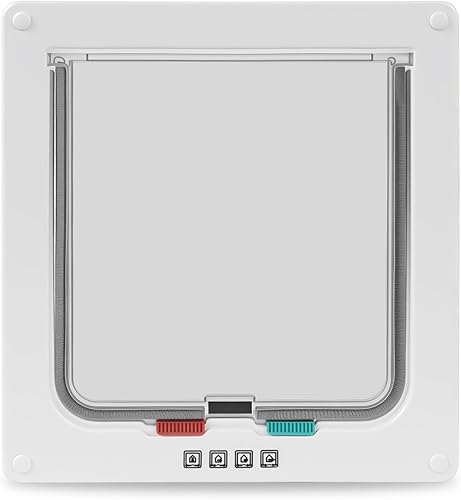 Cat Door- 4-Way Locking Option, Weatherproof & Secure Cat Flap with Easy Installation Kit for InteriorExterior Doors and Walls (M)