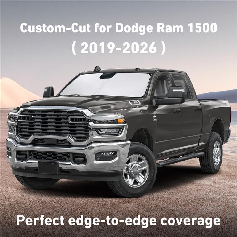 Image of EcoNour Windshield Sunshade Compatible for Dodge Ram 1500 2019-2024 2025 2026 CrewCab, MegaCab Pickup,2Dr RegularCab,4Dr QuadCab Sun Visor for Front Windshield, UV Blocker & Protector, Car Accessories