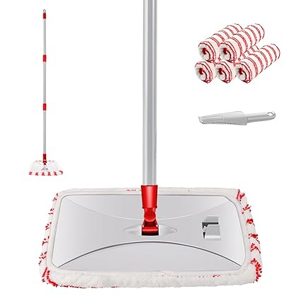 Midyb Large Microfiber Mop, Flat Mops for Floor Cleaning with 5 Microfiber Mop Replacement Pads, Wet & Dry Use, Dust Mop for Hardwood Laminate Tile Ceramic, Send 1 Scraper