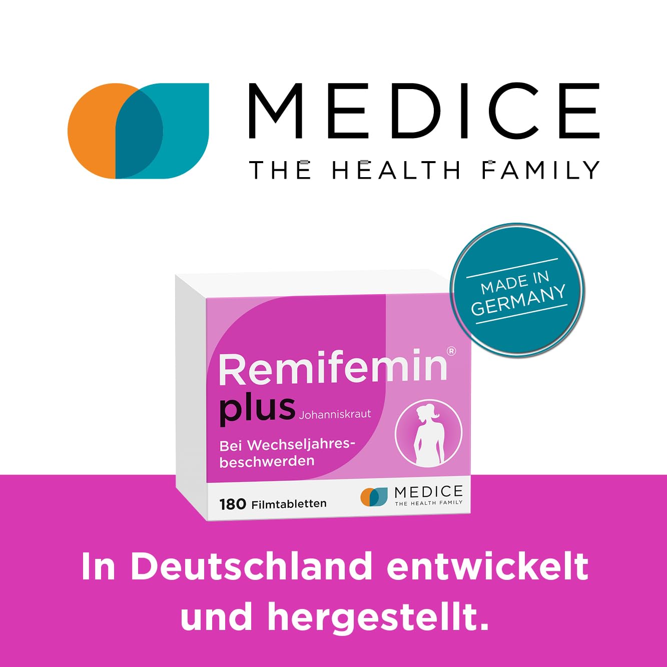 Remifemin plus Johanniskraut 180 Tabletten - Medikament für Wechseljahre - bei starken & betont seelischen Wechseljahresbeschwerden - hormonfrei - pflanzliches Arzneimittel