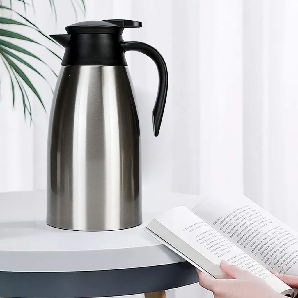 Jarra De Café De Acero Inoxidable - Termo De Doble Pared con Aislamiento Al Vacío - Retención De Calor - para Té, Agua Y Café，Silver-2L