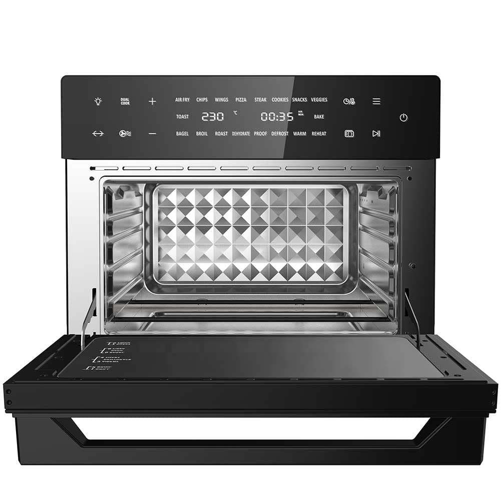 Bakaji Forno Friggitrice ad Aria Calda Capacità 30Lt 1800W Frigge Griglia Essicca Senza Olio Airfryer Display Touch 18 Programmi Funzione Doppia Cottura Timer Regolazione Temperatura Doppio Vetro