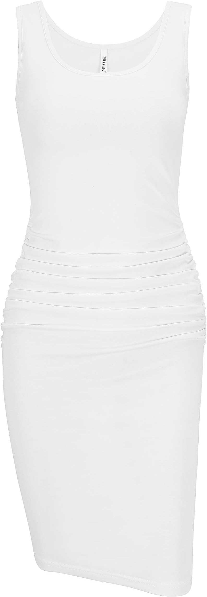 MissufeWomen's Sleeveless Tank Ruched Casual Knee Length Bodycon Sundress Basic Fitted Dress