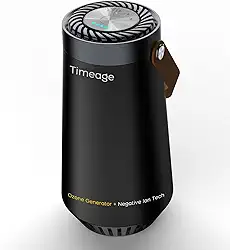 Timeage Gerador de ozônio para carro, eliminador de odores 2 em 1 e ionizador de ar para remover cheiro de fumaça, odor de animais de estimação, ácaros, PM2.5, alérgenos, purificador de ar portátil