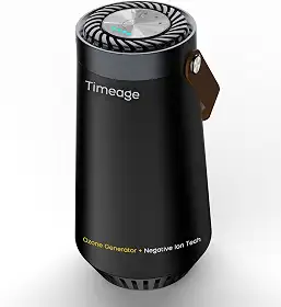 Timeage Gerador de ozônio para carro, eliminador de odores 2 em 1 e ionizador de ar para remover cheiro de fumaça, odor de animais de estimação, ácaros, PM2.5, alérgenos, purificador de ar portátil