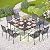 PHI VILLA 9 Pieces Patio Dining Table Set for 8, 60” Square Metal Wrought Iron Dining Table & Stackable Dining Chairs, Large Dining Furniture Set for Outdoor Deck, Yard, Porch