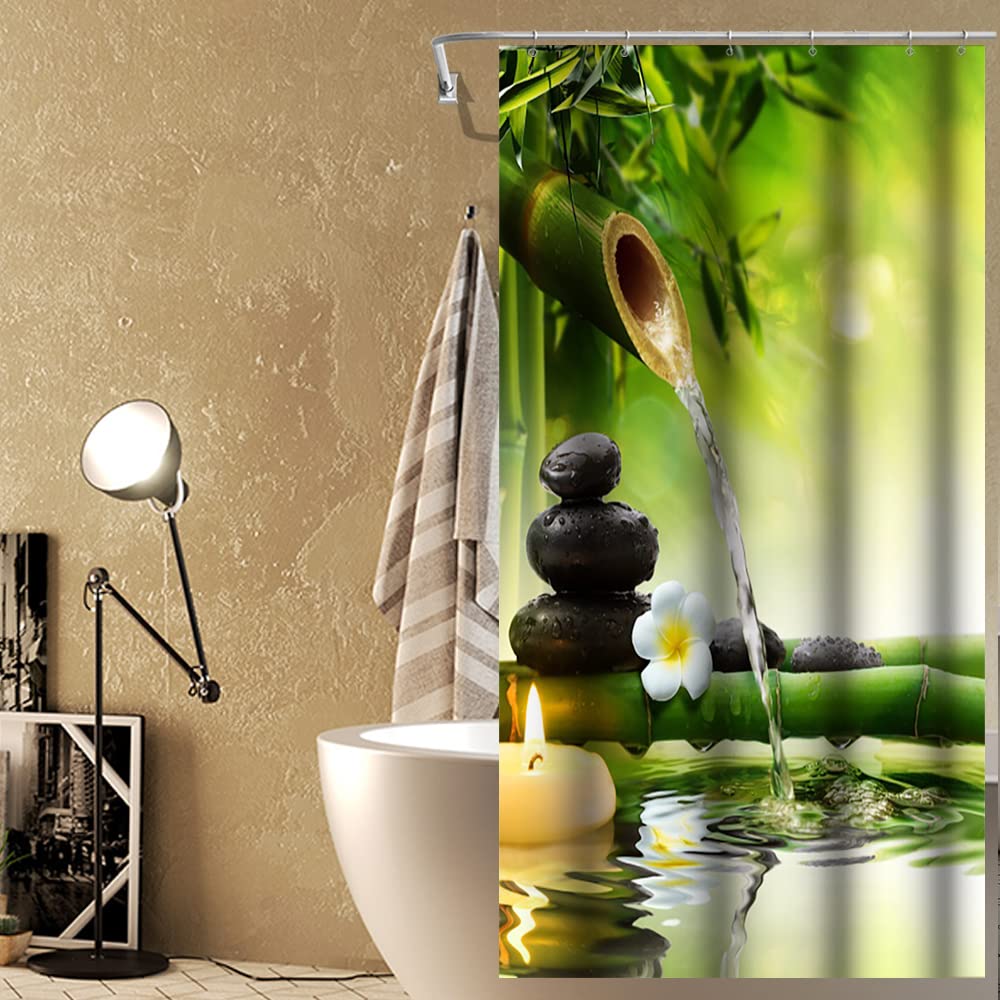 Rideau De Douche Zen Japonais 140×180 Cm – Bambou, Orchidée, Pierres Basalte, Ambiance Spa & Méditation