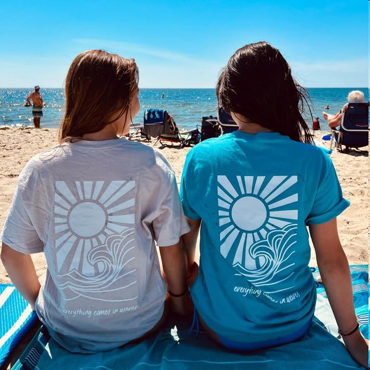 Image of Vintage Oversized Flower Graphic Tees Cute Surfboard Palm Baggy T-Shirts Summer Preppy Beach Tops Teen Girls Clothes