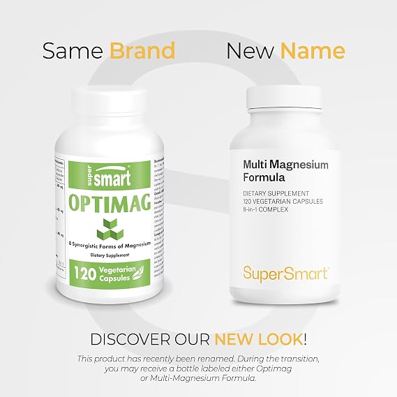 SuperSmart Multi Magnesium Formula (Previously Optimag) - Full Spectrum 8 Active Forms - Fight Magnesium Deficiency | Non-GMO & Gluten Free - 120 Vegetarian Capsules