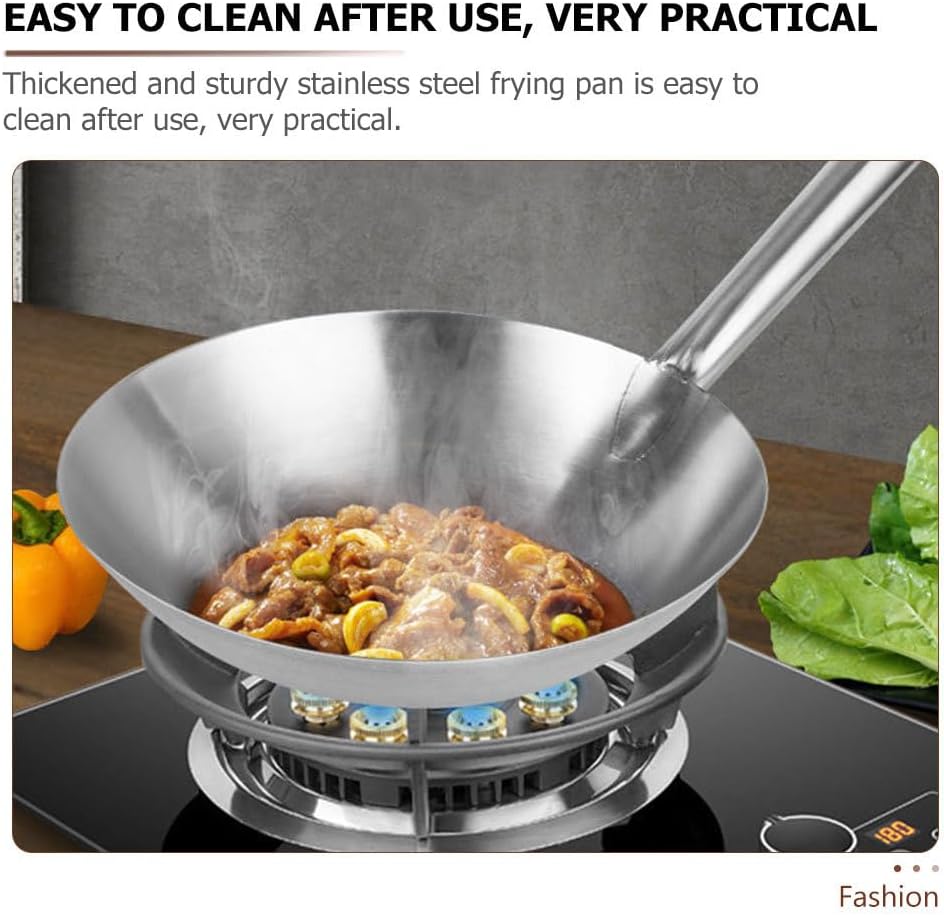 VOSAREA Heavy Duty Stainless Steel Wok Pan Handle 12-Inch Round Bottom Cooking Pan for Induction Electric Gas Stoves Versatile Home Cookware Random Style