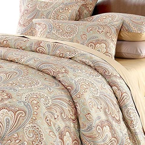 Softta Luxury Paisley Bedding Design 800 Thread Count 100% Cotton Bohe Vintage Bohe Vintage 3Pcs Duvet Cover Set,King Size,Khaki Cover