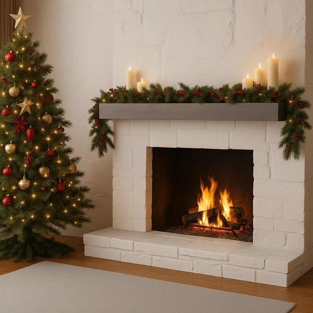 72-Inch Fireplace Mantel Shelf, Solid Fir Wood Floating Wall Mounted Mantle, Farmhouse Decor for Living Room, Holds 90 Lbs, Easy Install for Brick, Drywall & Concrete Wall