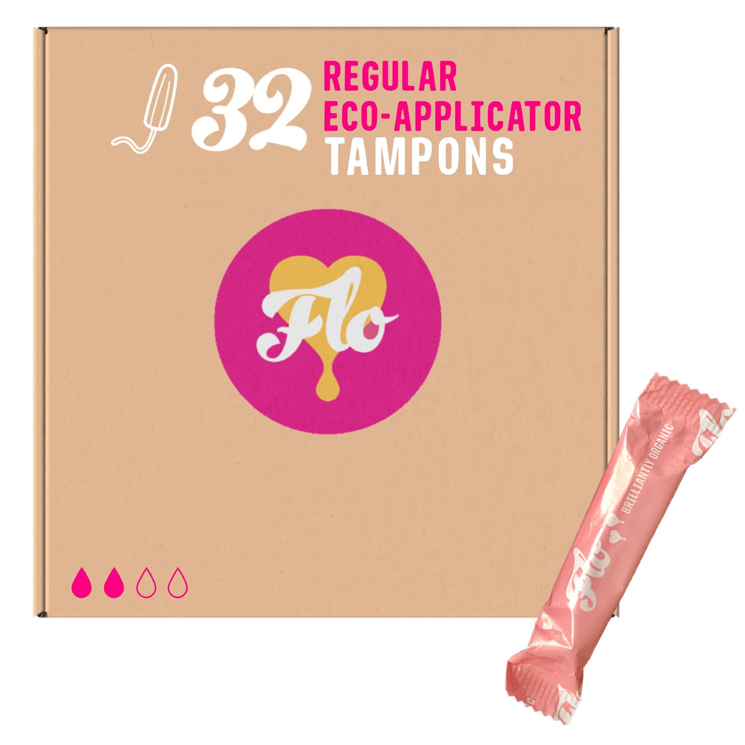FLO Tampons, Regular with Applicator, Made from 100% Organic Cotton, Biodegradable & Ultra-Absorbent - 32 Regular Tampons