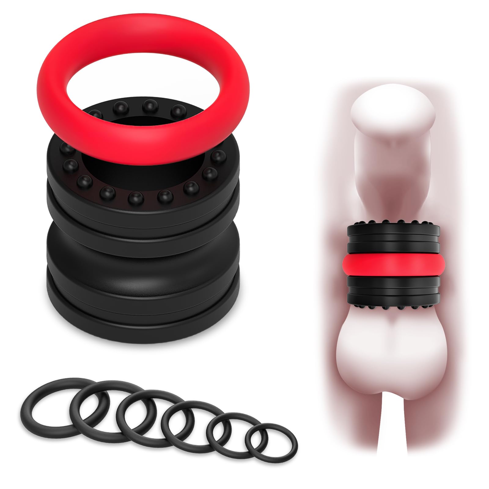 Penis Ring Adult Sex Toys for Men, Penis Sleeve Cock Ring Set with 8 Different Sizes, Silicone Male Sex Toys for Erection Enhancing, Ball Stretcher Ring with Dual Reinforcement Cock Ring Set