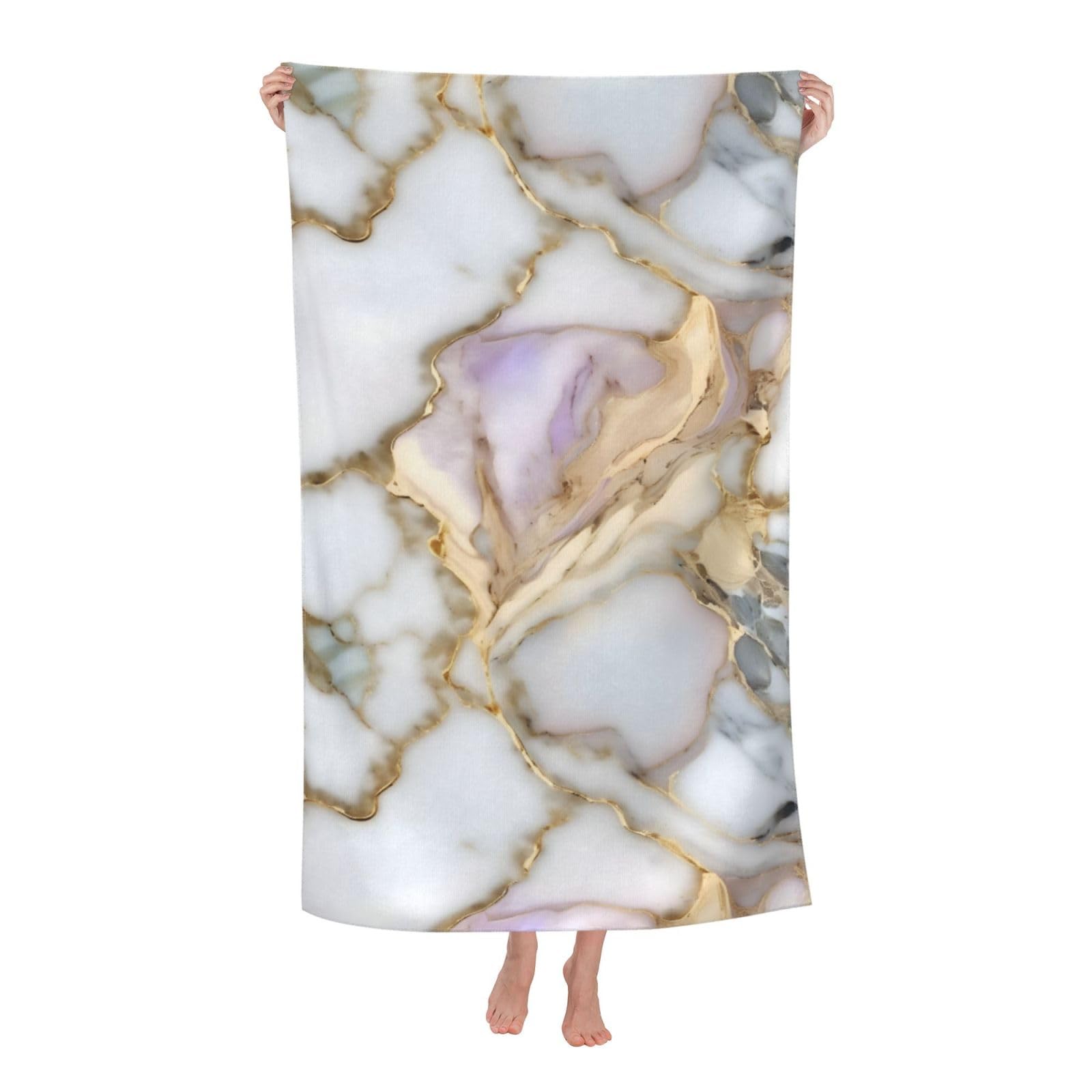 Pojknbv White Marble Print Oversized Adult Beach Towel Quick-Dry Comfortable Lightweight Travel Pool Camping