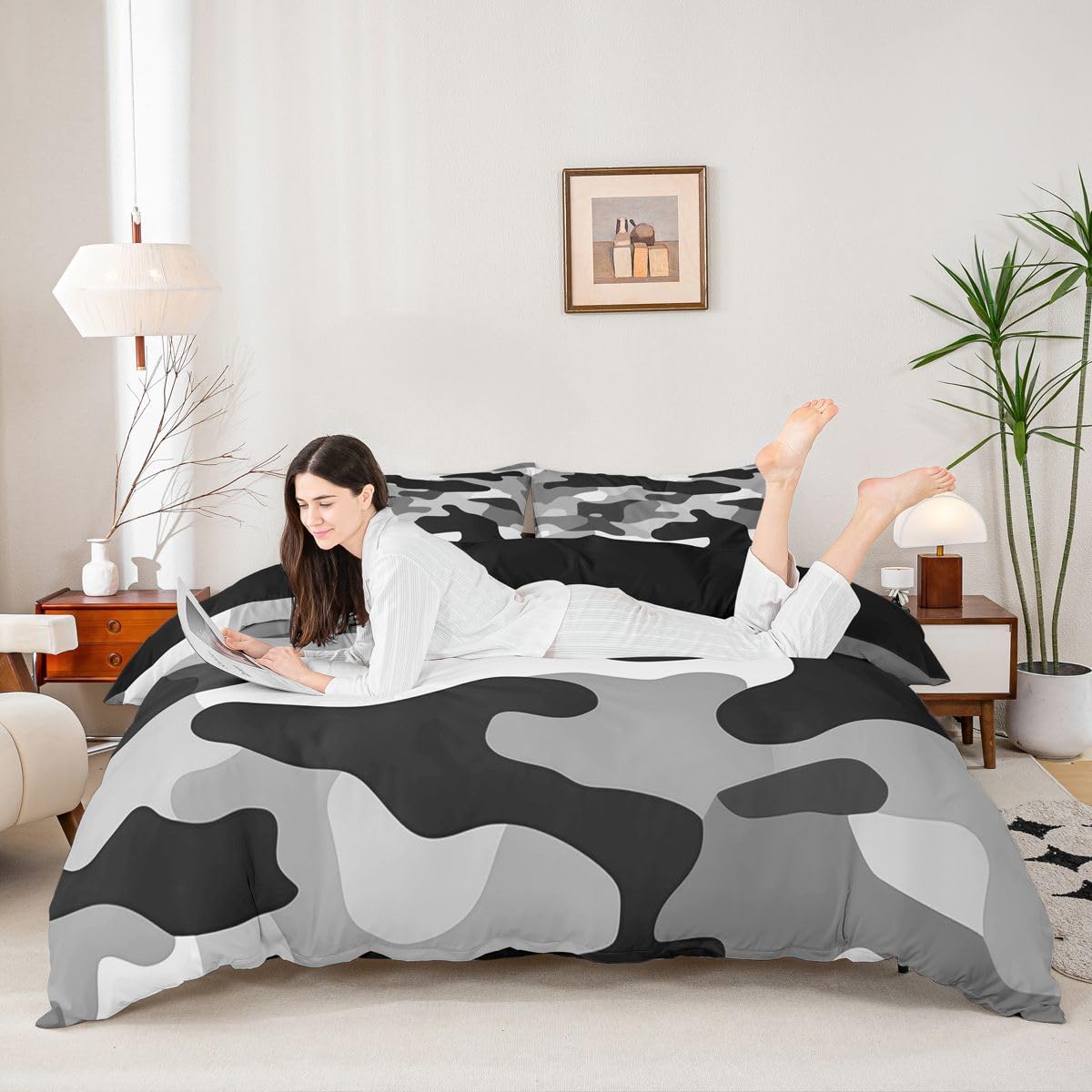 Homewish Camo King poszewka na kołdrę dom wiejski kamuflaż zestaw pościeli czarna szara poszewka na kołdrę nastoletni chłopcy mężczyźni wojskowe zestawy łóżek