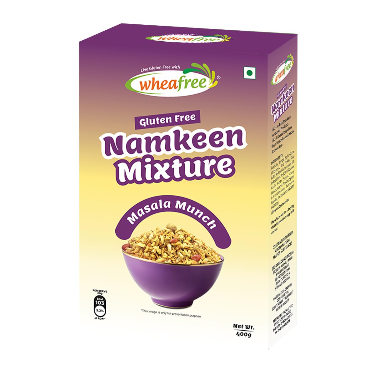 Wheafree Gluten Free Namkeen Mixture - 400g each | Khatta Meetha Farsan Snack with Peanuts, Chickpeas, Rice Puffs & Traditional Indian Spices - Healthy, Crunchy, Celiac-Friendly Snack