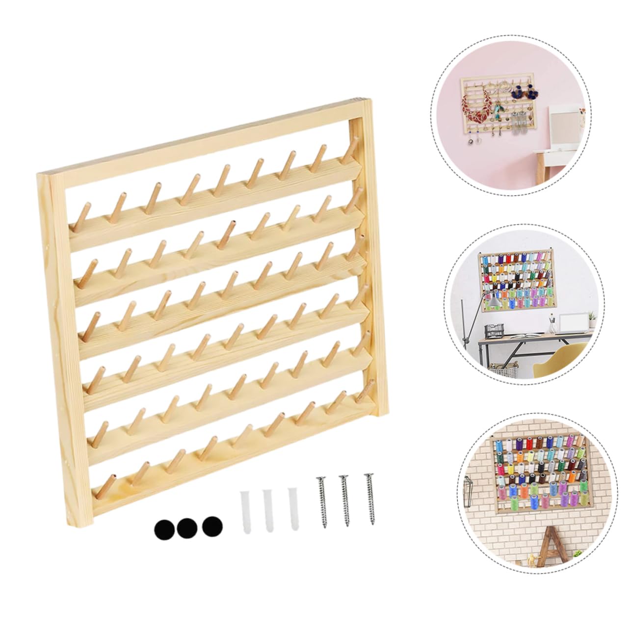 DOITOOL Supporto per Fili da Cucito in Legno Facile da Installare, Portarocchetti da Parete Salva per Organizzare Fili da Cucire in Casa o Laboratorio