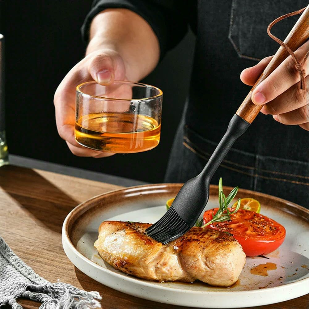 WLDMA Ustensiles de cuisine en silicone de qualité alimentaire Noir 1/7 pièces Spatule Cuillère Brosse à huile Outil de cuisine pratique Ustensiles de cuisine