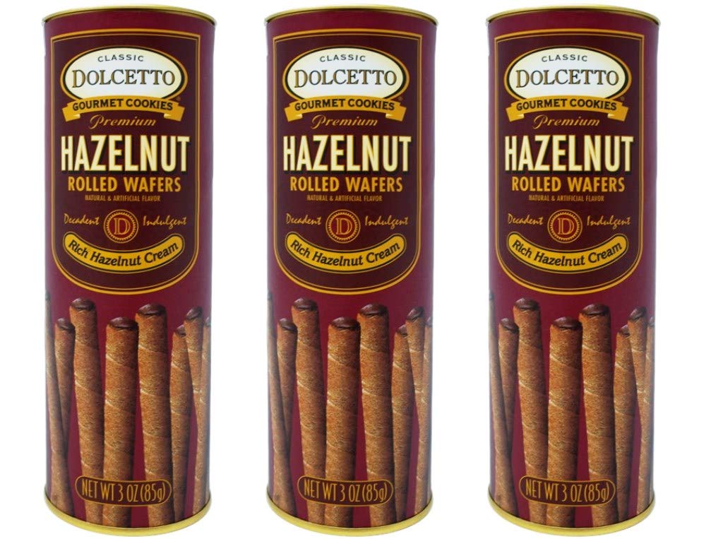 Dolcetto Premium Cream Filled Rolled Wafers Gourmet Hazelnut Cookies - Pack of 3 (3 Ounces)