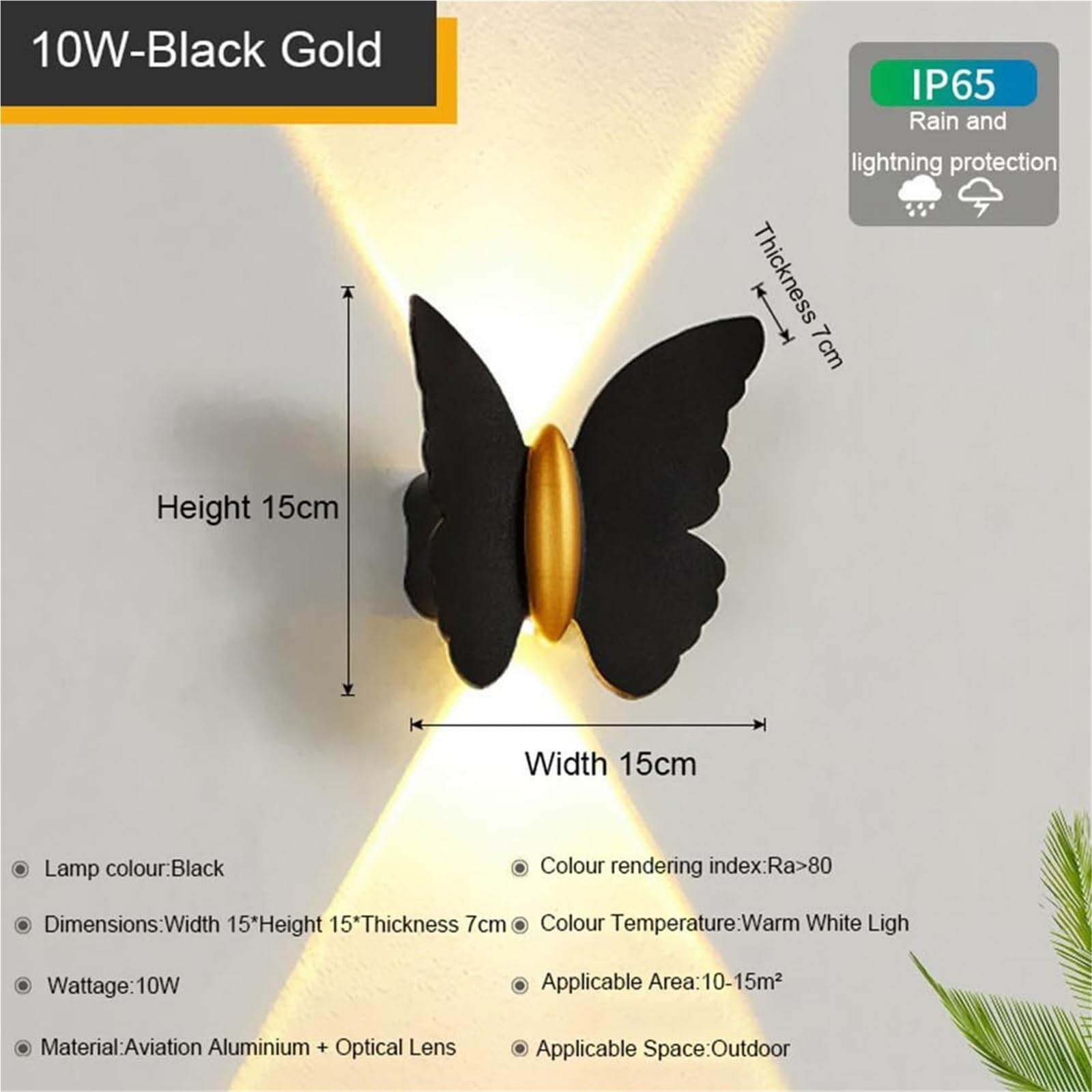 Applique Murale extérieure Papillon LED 10W en métal, étanche IP65, éclairage vers Le Haut et vers Le Bas, idéale pour terrasse, Jardin, Balcon ou Couloir.