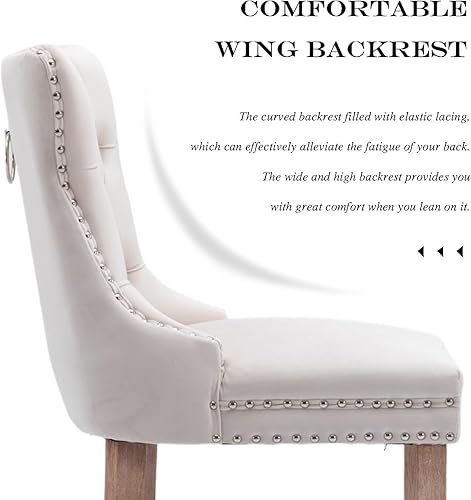 Miniatura 7 de JETEAGO Juego de 2 sillas de comedor de terciopelo, sillas de comedor tapizadas con ribete de cabeza de clavo y patas de madera maciza para cocina,