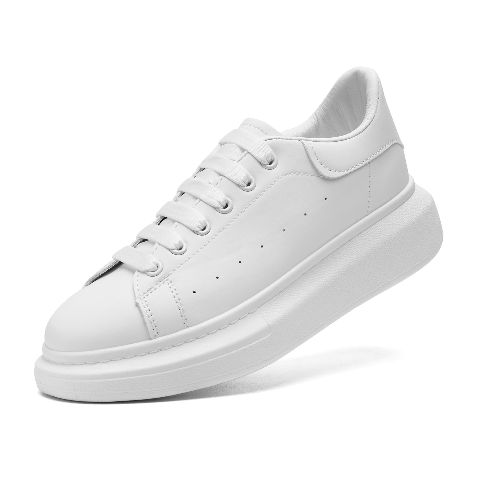 sharllen Damen Sneaker Weiß PU Leder Turnschuhe rutschfeste Lace-Up Freizeitschuhe